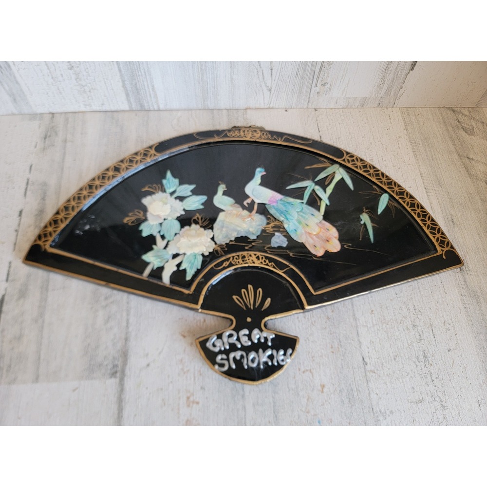 Vintage Asian hanging souvenir bird fan Great Smokies hanging Xmas home‎ decor